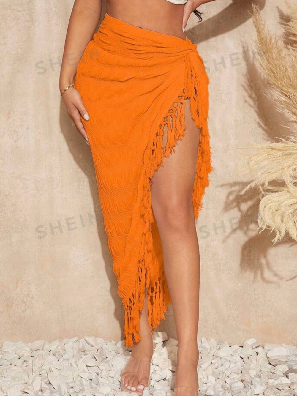 Women's Orange Fringe Wrap Skirt